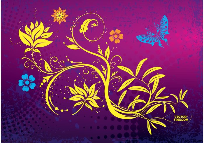 violet Summer vector spring splatters scroll pink nature vector leafs halftone grunge flowers dots dirty cyan butterfly 
