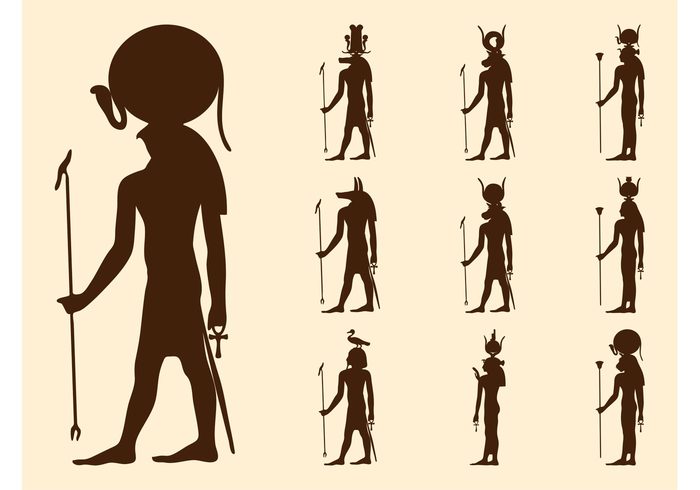 silhouettes Scepters Ra people nut history Hathor Gods god egyptian egypt Deity Anubis Ankhs animals Ancient egypt 