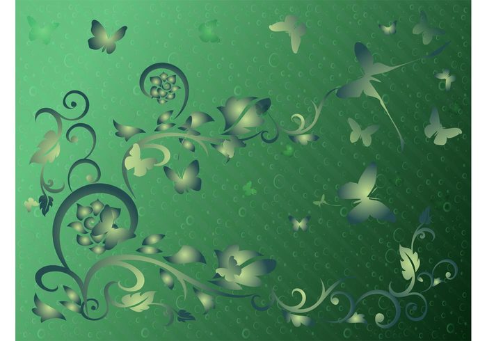 swirls stripes Stems spring plants nature leaves insects butterfly butterflies bubbles blossoms 