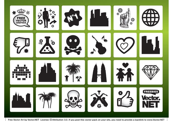 symbols Space invader skyscrapers signs Sax people palm trees Freebies pack free vector art facebook like earth Cityscapes 