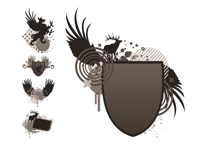 wings shields shield reindeer heraldry heraldic grunge Griffon griffin geometric drops circles Blazons animals 