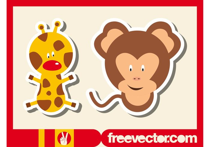 wilderness wild tail stickers safari Primate Ossicones nature monkey giraffe fauna comic cartoon animals 
