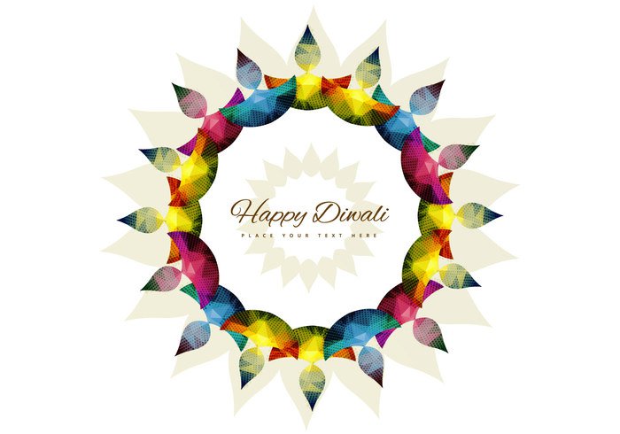 white text Repetition petal pattern lit lamp isolated flora diya diwali festival colorful circle background 