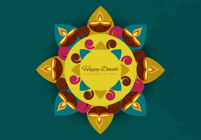shape Repetition Rangoli pattern oil lamp green festival diya Diwali decoration culture colorful circle background 