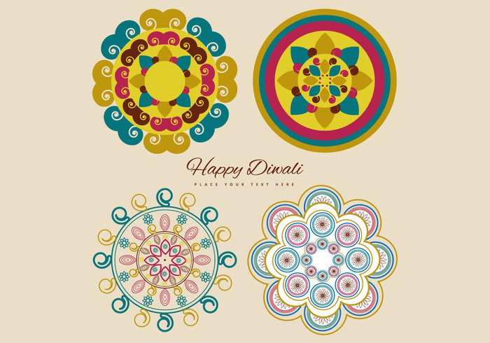 variety variation set Rangoli pattern happy floral festival Diwali design colorful circle card background backdrop 