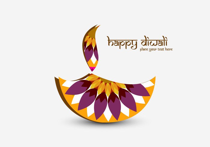 white petal oil lamp happy flower flora diya Diwali design deepawali celebration card calligraphy background 