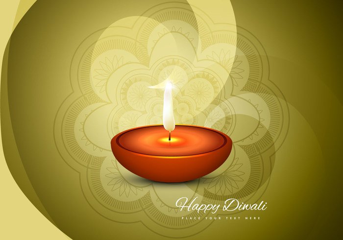sparkling Rangoli oil lit lamp happy glowing flower flora Diwali deepawali clay celebration card background 