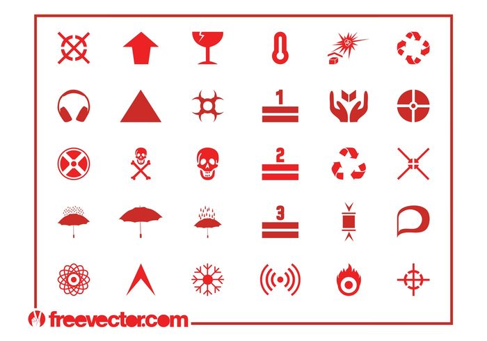 symbols snowflake skull recycling symbol recycle poison Packing labels music icons icon headphones Hazard icons hazard danger Biohazard atom  