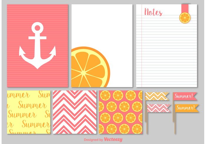 template summer background summer sticker scrapbooking scrapbook personal pattern paper page organizer orange notepad notebook note list label fruit document diary cute citrus background citrus blank background anchor 