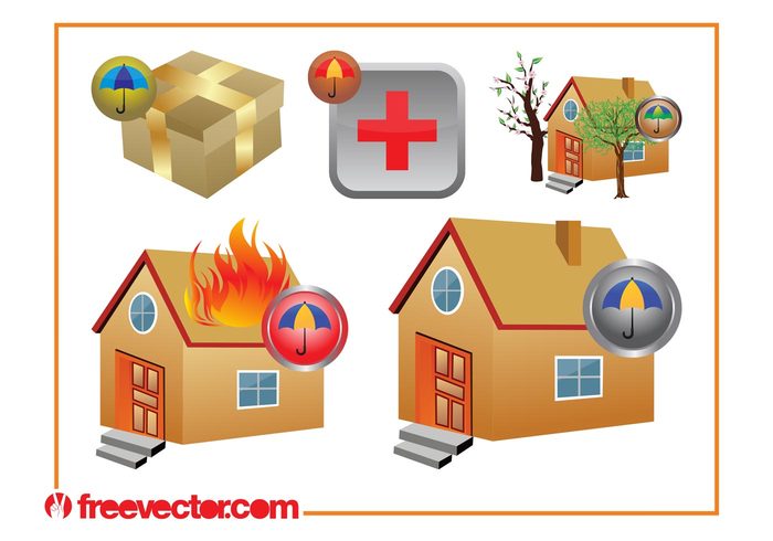 umbrella trees real estate insurance icons icon house homes Home insurance home healthcare Health insurance fire burn buildings 