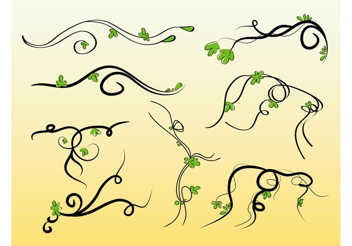 wavy waves swirl Stems spring plants nature vector lush line leaves fresh decorative decoration curves curved 
