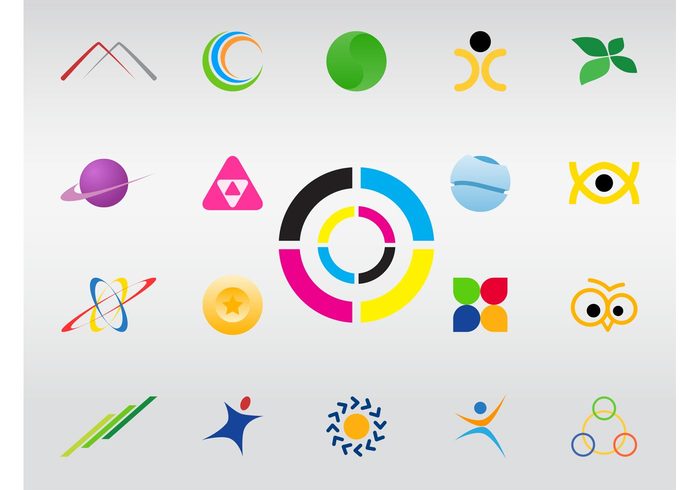 vector icons triangle stylized star simple round plants planet owl nature man leaves colorful cmyk circle 