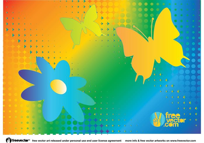 summer spring rainbow halftone vector fresh Flower graphics dots design template colorful vector color Butterflies vector 