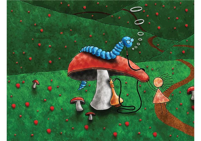 Wonderland wallpaper vector art smoke psychedelic nature mushroom junk illustration high graphics fantasy Dope cool Bong Adventure 