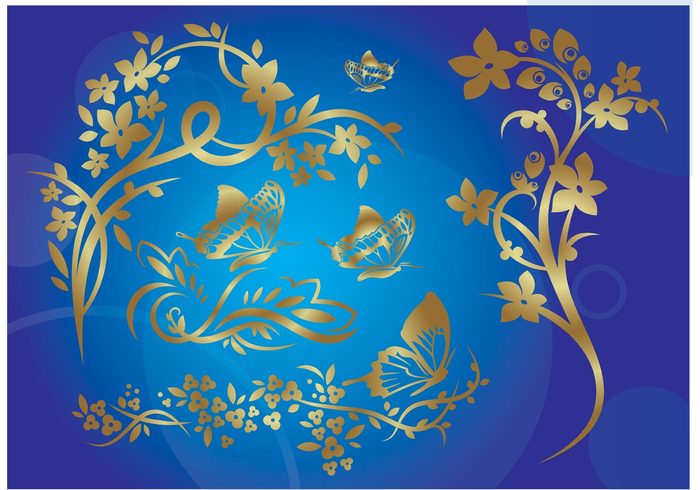 wallpaper Textiles plants luxury illustrator golden gold flower floral elegant decorative decoration curves butterfly 