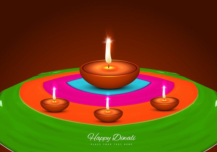 spark Rangoli oil lit light lamp glowing Diwali deepawali decoration colorful circle celebration card background 