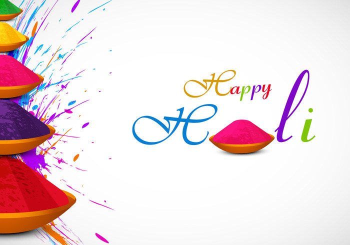 white watercolor variation stroke splash row Powder india holi festival container color celebration card background 
