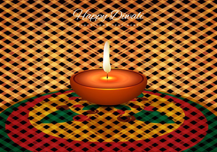 Repetition Rangoli pattern oil lamp happy festival diya Diwali deepawali checker celebration card background 