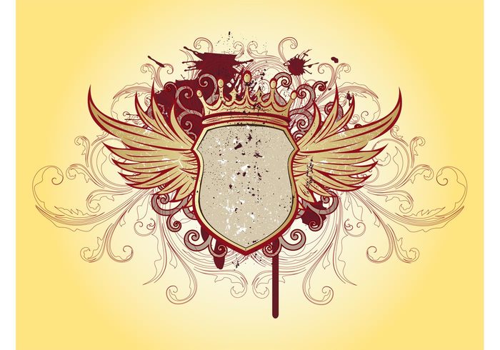 wings swirls Stems shield scrolls royal plants heraldry heraldic golden gold feathers crown armor 
