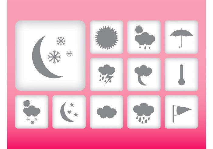 Thunderbolts sunny sun storm squares snowflakes snow rounded rain nature moon logos lightning icons geometric shapes clouds climate 