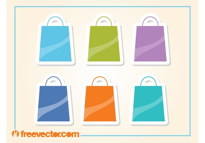 trade stickers shopping bags shopping shop paper bags mall logos icons commerce colorful 