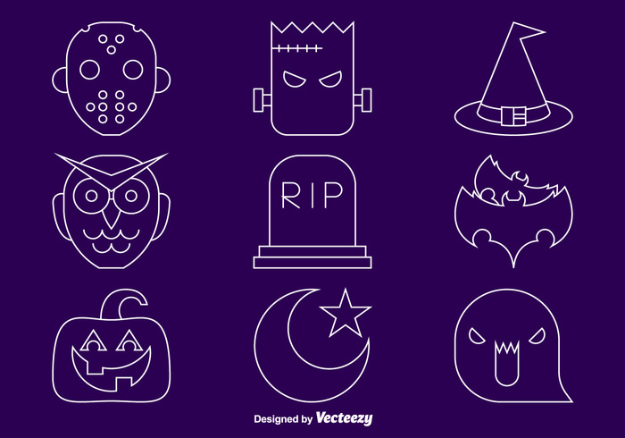 witch skull set scary pumpkin pictogram owl outline October night moon line icon horror holiday hat halloween ghost cemetery bat 