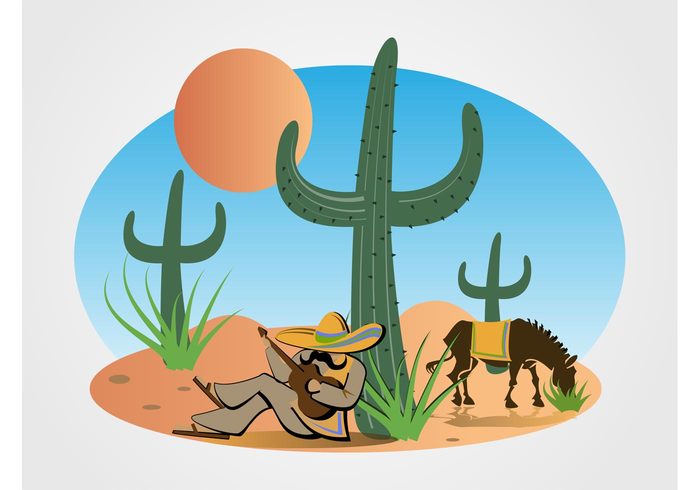 sombrero plants mustache mexico mexican man horse guitar donkey desert Cactuses cacti Aloe vera 