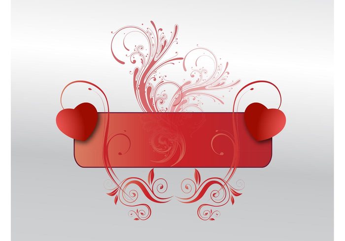 valentine swirls swirling Stems romantic romance rectangle plants label hearts greeting card decorative decoration banner 