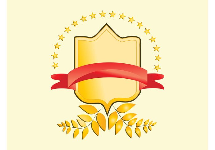 stars ribbon plants logo leaves label heraldry heraldic golden gold Blazon banner badge vector badge 