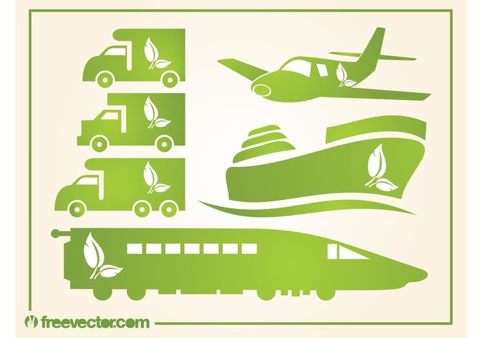 vehicles trucks transportation transport train ship plane nature logos leaves icons freight environment ecology eco cargo 