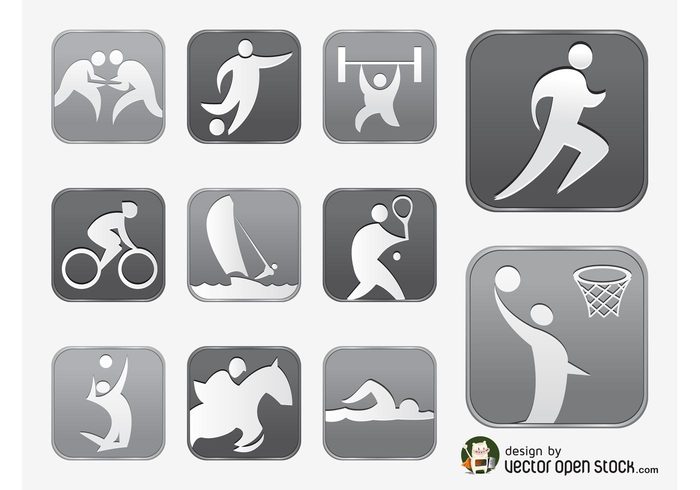 symbols sports silhouettes Races olympics Olympic games logos icons horse fitness equestrian bicycle balls 