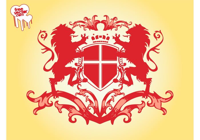 vintage swirls shield scrolls royal retro plants lions lion leaves heraldry heraldic cross coat of arms  