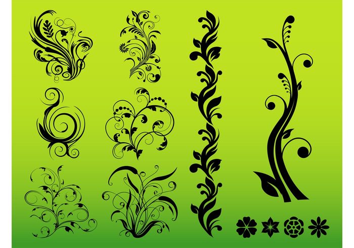 tattoos swirls swirling stickers Stems spring spirals silhouettes plants petals nature leaves floral 