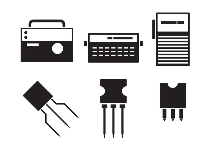 vintage transistor sound silhouette sign set retro radio old transistor old object musical music minimal media isolated icon flat design clip broadcast background art 