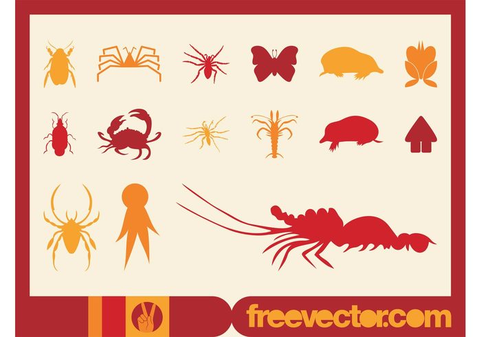 symbols spiders silhouettes person nature logos lobster insects icons house home flower decals crab animals  