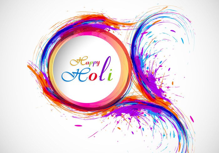 white watercolor text stroke splash paint multicolored india holi happy festival colorful circle celebration background 