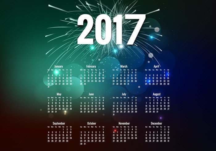 year week text number new months glowing firework diary date calendar Bursting background Annual 2017 