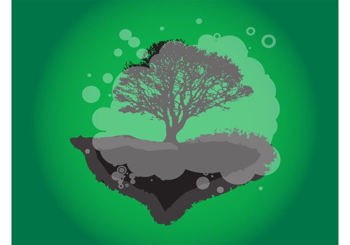 trunk Tree Vector round plant nature leaves island ground floating dots decorative circles bubbles branches 