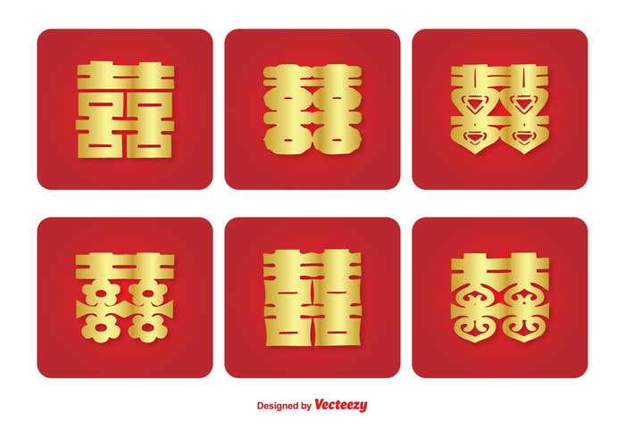 wishing wedding traditional together symbol sign red prosperity pattern ornament oriental marriage love label invitation icons icon set icon happy happiness gold Fortune floral engagement elements eastern double happiness double couple congratulations chinese symbol chinese china celebration card Asian 