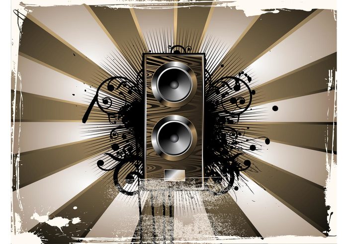 stained splatter speaker scrolls rays plants party paint musical music grunge flyers disco dance background 