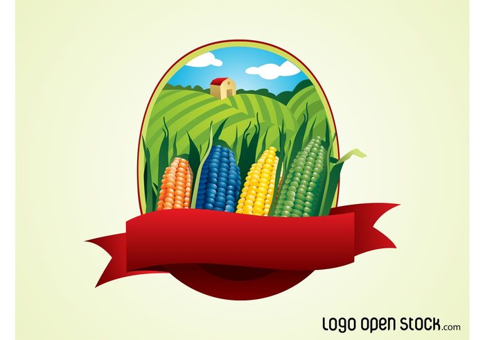 sky rural ribbon logo land icon fields farming farm crops corn Cobs clouds banner 