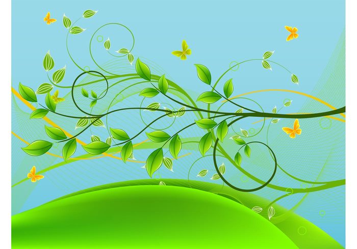 swirls Stems spring vector Spring graphics shiny plants organic natural lines leaves insects decorative decorations butterfly butterflies 