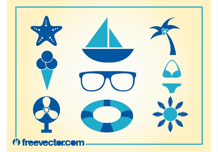 vacation sun summertime summer starfish seaside Relaxation relax palm logos icons ice cream holiday fan boat  