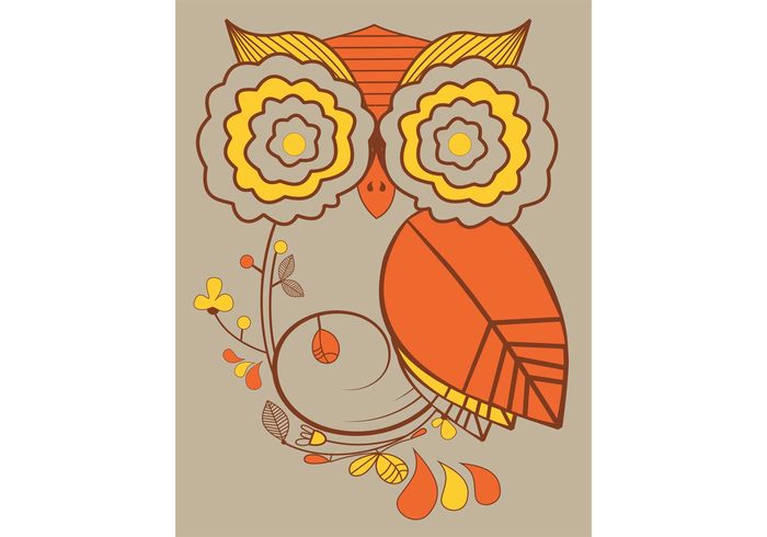 vintage owl owls owl vector owl kitch flower Fall bird 