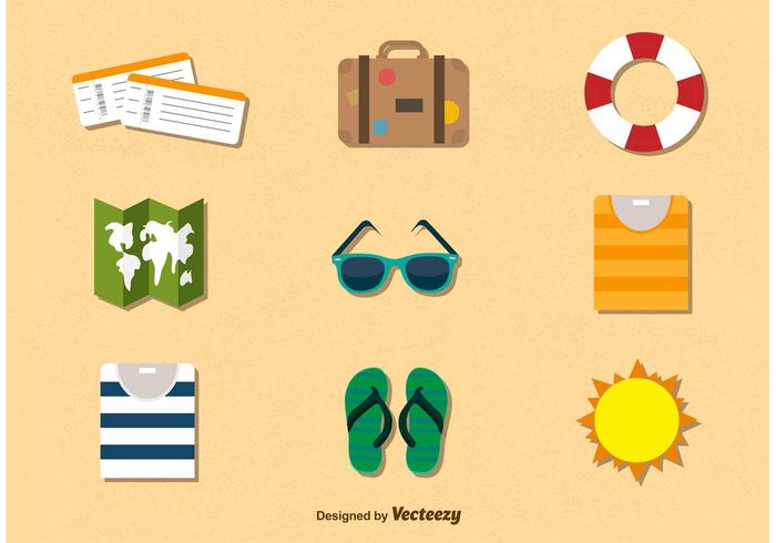 voyage vacation umbrella tropical trip travel tourism summer suitcase set season sea sand Relaxation photograph object luggage Journey illustration icon holiday glasses equipment beach bag 