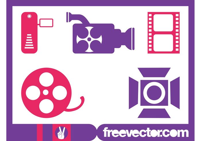 video symbols stylized reel icons icon Footage Films film strip film cinema cameras camera camcorder 