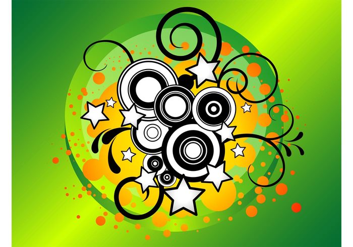 symbols swirls stars splatter round lines geometric shapes decorative decoration colors circles background backdrop abstract 