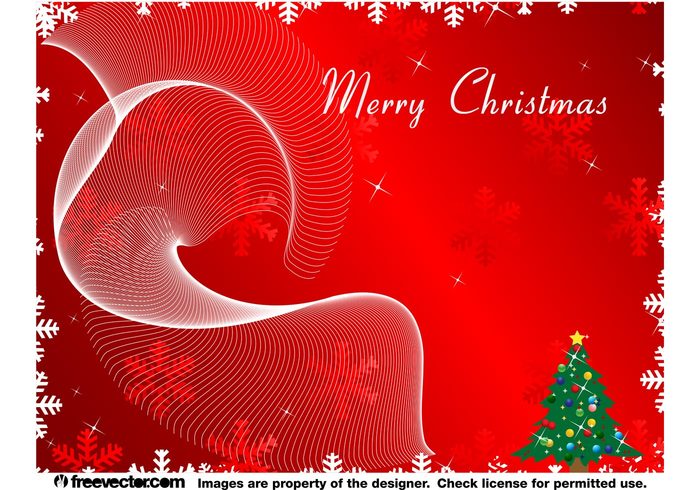 xmas tree star snow flakes red ornaments Noel invitation holidays greeting card festive decorations christmas 