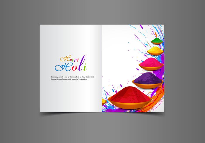 watercolor stroke Powder holi heap happy greeting gray color celebration card calligraphy brush bowl background 