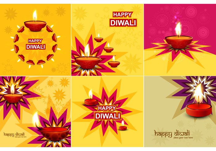 variation set Rangoli lamp happy flower flora Diwali design deepawali celebration card banner background 